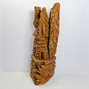 Hand-carved Cottonwood Bark Whimsical Fairy / Hobbit / Gnome House Sculpture.